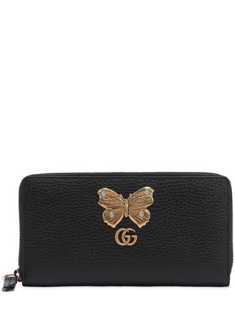 gucci leather zip around wallet with butterfly|Gucci leather bifold wallet.